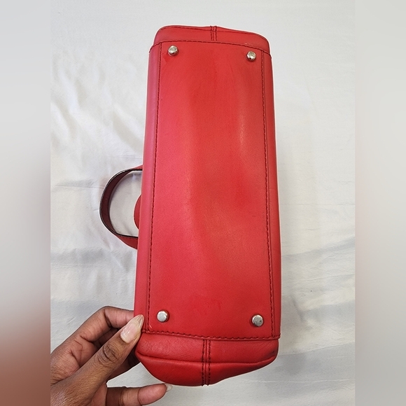 Kate Spade Red Beige Canvas Leather 2Way Crossbody Top Handle Satchel - Picture 9 of 16